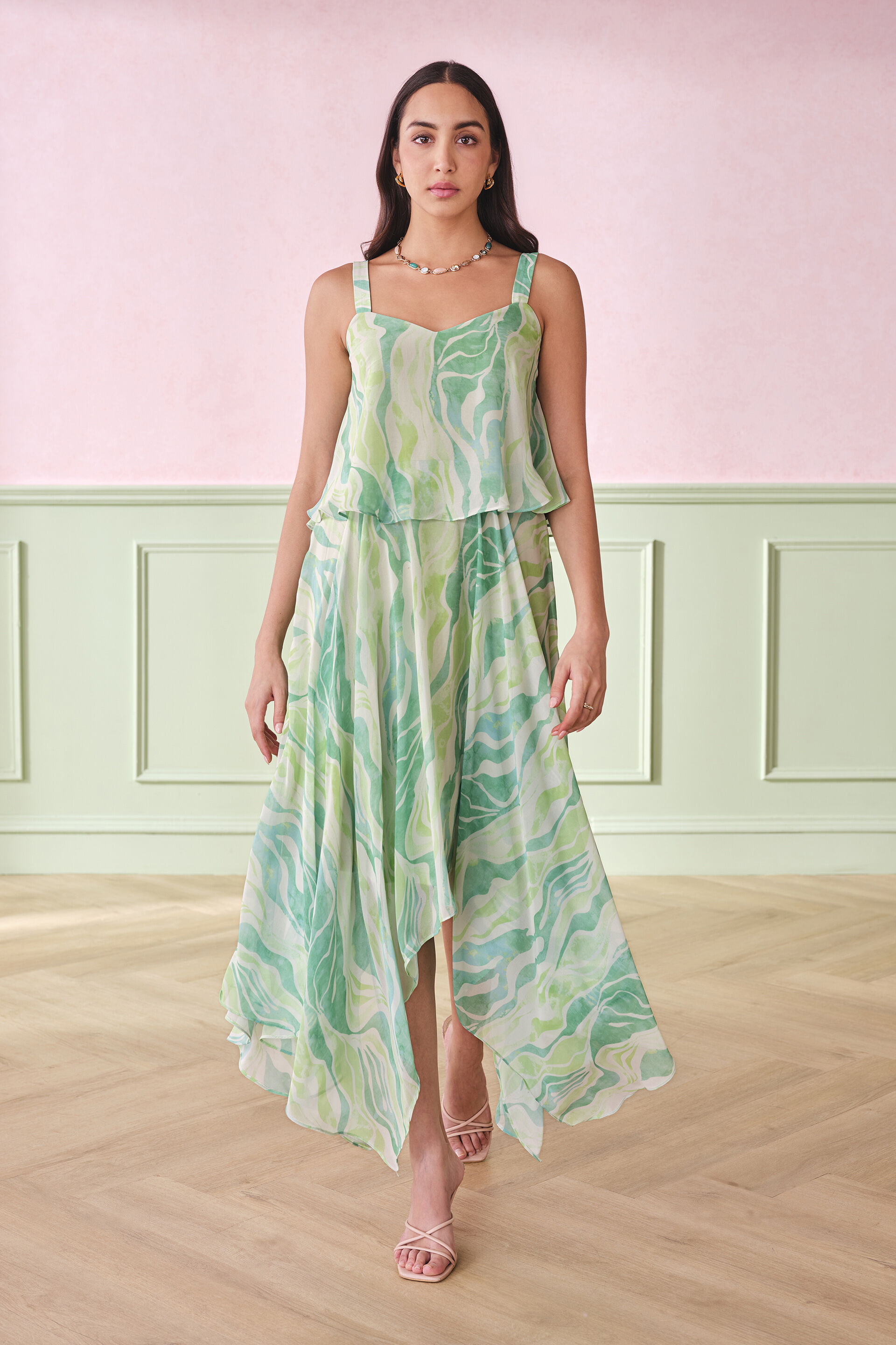 Lemongrass Breeze Ruffled Dress, Green, image 2